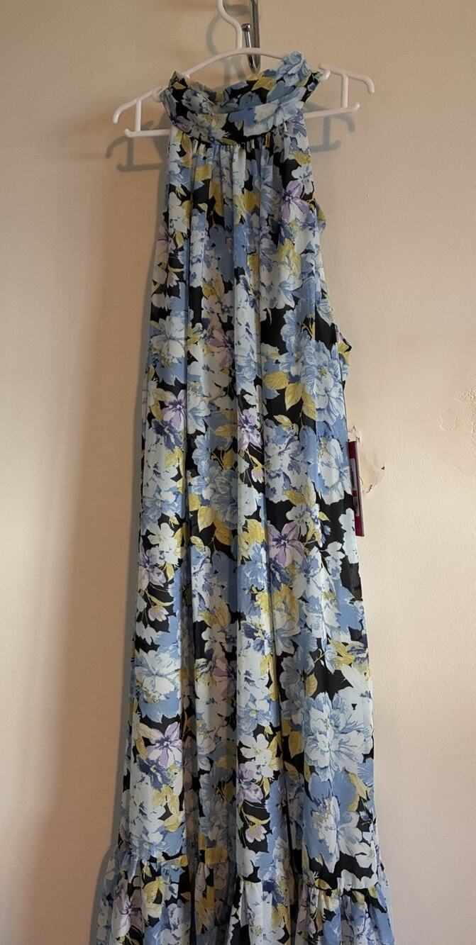 Vince Camuto Women's Maxi Dress - Halter Sleeveless Floral Ruffle Blue XS